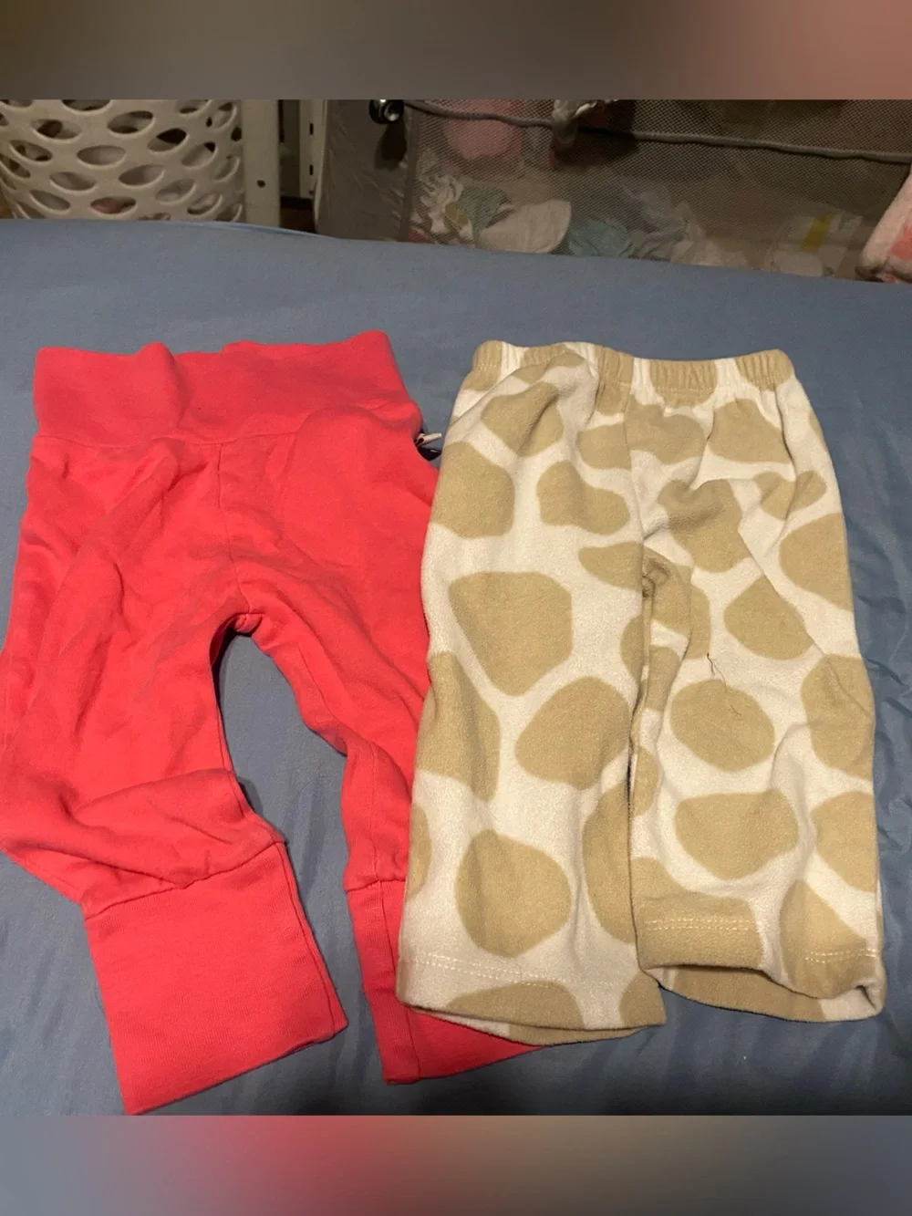 Bright Coral Baby Girl Pants & Cream Print Knit Pants